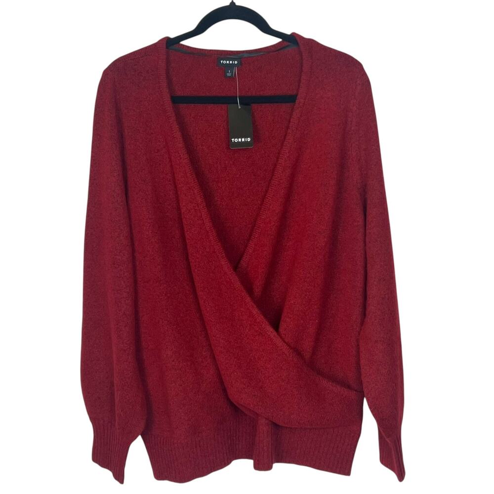 Torrid NWT Women's Size 1X Red Vegan Cashmere Pullover Surplice Neckline Sweater